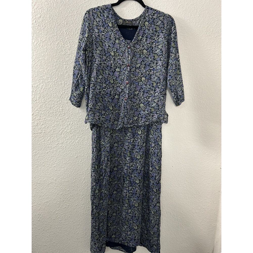 Vintage ZASHI Blue Floral Fairy Grunge 2 Pc Boho Tank Dress Maxi‎ Top Set Size S